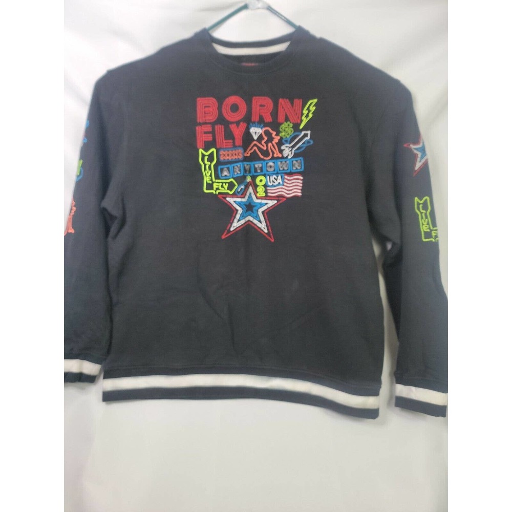Born Fly Anytown USA Black Multicolored Big Logo Crew Neck Sweatshirt Design 3XL
